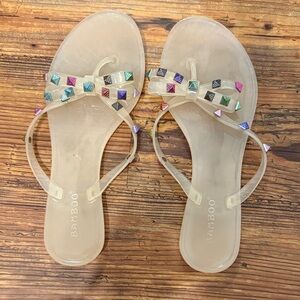 Bamboo Women's Clear Sandals with Multicolor Studs